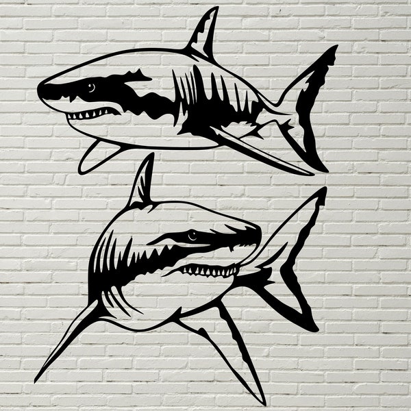 Shark SVG DXF, Tiger shark cut file for laser, dxf for plasma, cnc file, wall decor, svg for Cricut, Silhouette decal, Shark Clip Art  vinyl