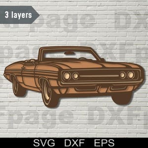 MuscleCar multistrato SVG, DXF taglio laser, compensato stratificato, taglio carta, file di taglio router CNC, Cricut, mandala 3D, arte murale in legno per auto