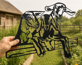 Ziegenfamilie auf Zaun SVG, Bauernhaus Tier Wandkunst DXF, Bauernhaus Dekor, Nutztier Sperrholz Schild, Holz Laser Cut Datei, Glowforge, xTool