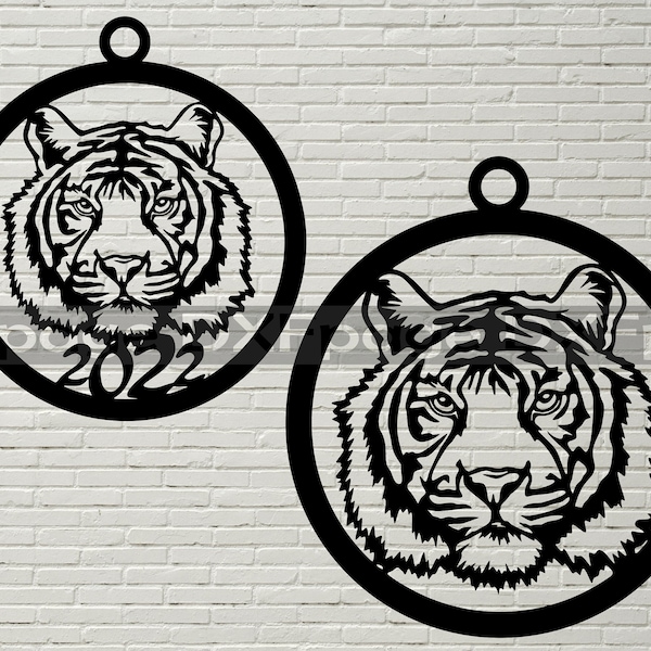 Tiger Christmas tree toy SVG, New Year 2022 ornament DXF Cut file, wood laser decor, clipart, dxf for plasma cnc papercut vector temlate