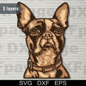 Boston terrier multilayer SVG, DXF laser cut, 3D dog, Layered Plywood, Paper cutting, cnc, cricut, mandala, Wooden Decor Template