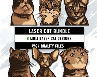Gato en capas SVG DXF, paquete de corte láser, gato 3D multicapa, madera contrachapada, corte de papel, Cricut, CNC, Glowforge, plantilla de decoración de madera, razas de gatos