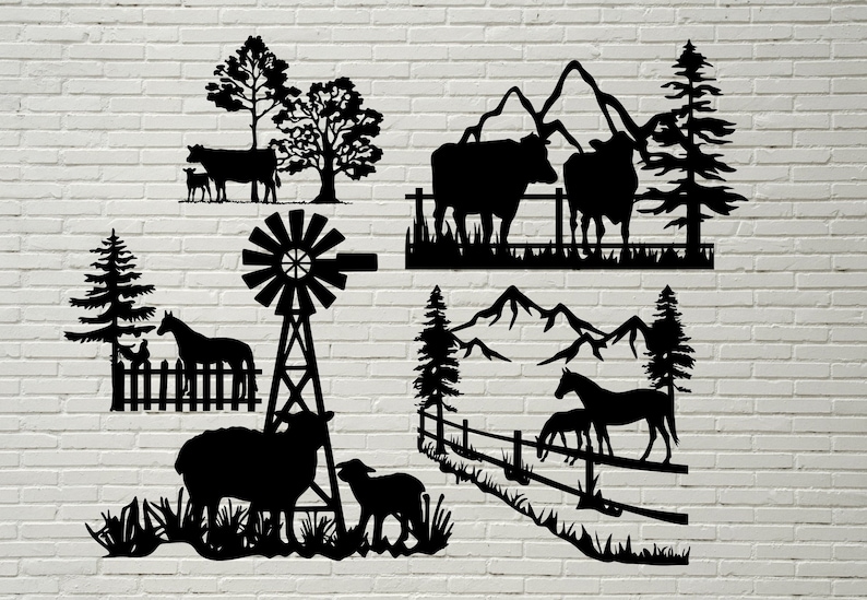 Download Farm stencil Dxf SVG Silhouette farm cut file dxf files ...