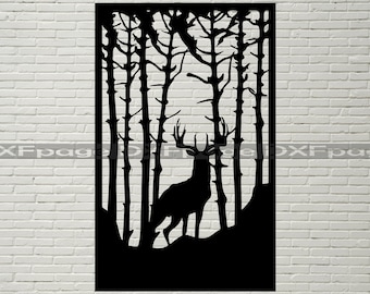 Deer scene, DXF stencil, svg cut file for cricut, dxf files for plasma cnc, laser cut, Vector Animals, wood wall decor, metal panel, cnc