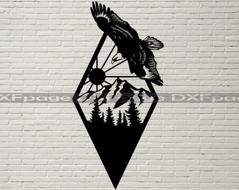 Eagle scene, DXF cut file, svg cut file for cricut, dxf files for plasma cnc, laser cut, Vector Eagle, wood wall decor, metal panels