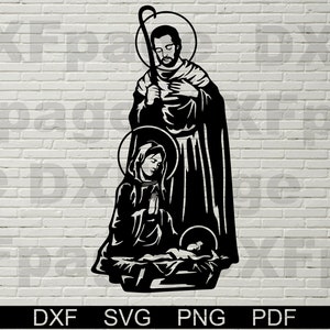 Archivo de corte de la Sagrada Familia, Niño Jesús María José SVG, Natividad de Navidad, Silueta dxf, archivos svg para Cricut, imágenes prediseñadas, Virgen María, cnc png
