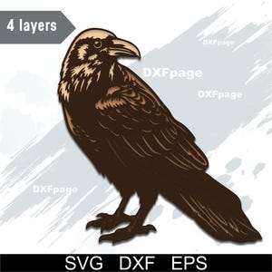 Raven flerskikts SVG, DXF laserskärning, Layered Plywood, Papperskärning, CNC-routningsfil, Cricut, 3D-mandala, Fågelväggkonst