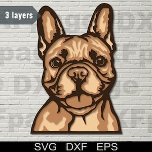 Französische Bulldogge Multilayer SVG, DXF 3D Hund, Sperrholz geschnitten Datei, Papierschnitt, Dxf-Datei für Laser Cnc, Cricut, 3D Mandala Holz Wandkunst