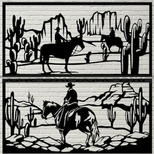 Cowboy Motiv SVG DXF, Western Cut Datei für Laser, dxf für Plasma, CNC Datei, Wand Dekor, Svg für Cricut, Silhouette Decal, Wild West Design