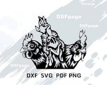 Peeking Roosters SVG, Funny Chickens Laser Cut File, Farmhouse Wall Art DXF, CNC Plasma Design, Glowforge Ready File, Metal Ranch Sign