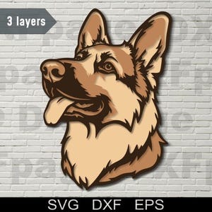 Deutscher Schäferhund 3D SVG Multilayer, DXF Laserschnitt, Hund, Schichthund Sperrholz, Papierschnitt, cnc, cricut, Mandala, Holzdeko Vorlage
