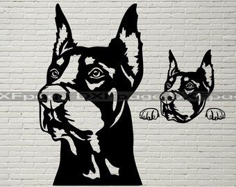 Doberman Pinscher Portrait SVG, Dog SVG Files for Cricut, Doberman clipart, Dog Peeking Cut file, laser cut, Printable, vector art dog vinyl