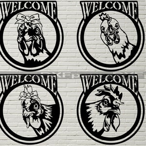 Signo de bienvenida de pollo DXF SVG, Silhouette dxf, Peeking SVG for Cricut, Farm clipart, iron on, laser cut, vinyl design, dxf file for plasma