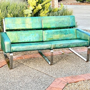 Vintage Mid Century Modern  Milo Baughman Style Chrome Loveseat Custom Hand Painted Vinyl