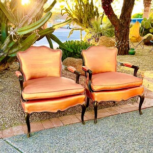 Vintage Hollywood Regency French Silk Salon Chairs