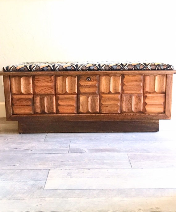 Soldvintage Mid Century Modern Storage Bench Locking Etsy