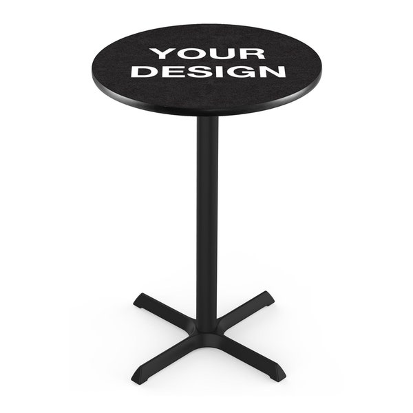 Customizable Table Top with Logo | Custom Design on a Pub Table top with X base | Restaurant High Top Cocktail Table