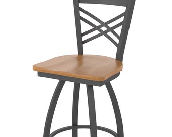 820 Catalina Swivel 25&quot; Counter Stool | Pewter Finish Steel Frame Bar Stool | Maple Wood Seat or Oak Wood Seat