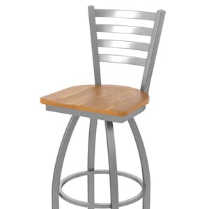 410 Jackie Swivel 25&quot; Counter Stool | Stainless Steel Frame Bar Stool | Maple Wood Seat or Oak Wood Seat