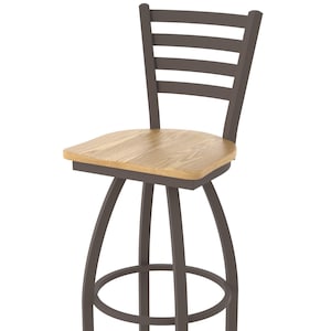 410 Jackie Swivel 25&quot; Counter Stool | Bronze Finish Steel Frame Bar Stool | Maple Wood Seat or Oak Wood Seat