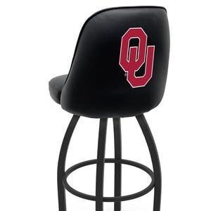 Oklahoma University Style Bucket Bar Stool | Commercial Grade NCAA College Swivel Bar Stool | Grizzly Logo Bar Stool