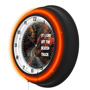 Venture Off 19&quot; Neon Clock | Back Roads Themed 19&quot; Neon Clock | Real Glass Vintage Neon Clock | Retro Double Neon Clock