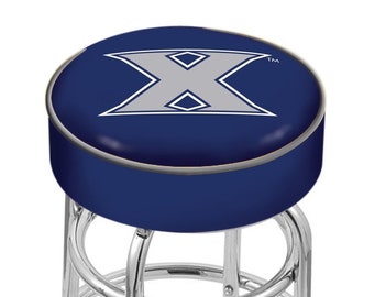 Xavier University Premium Double Ring Bar Stool with Logo | 360 swivel Retro Chrome Furniture Stool with Logo