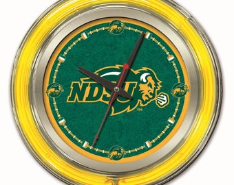 North Dakota State University Neon Clock | NDSU Bison 15" Neon Clock