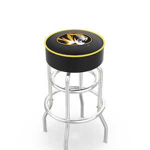 University of Missouri Premium Double Ring Bar Stool with Logo | 360 swivel Retro Chrome Furniture Stool with Logo