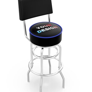 Custom Logo Bar Stool | Chrome Double Ring Swivel Stool with Backrest