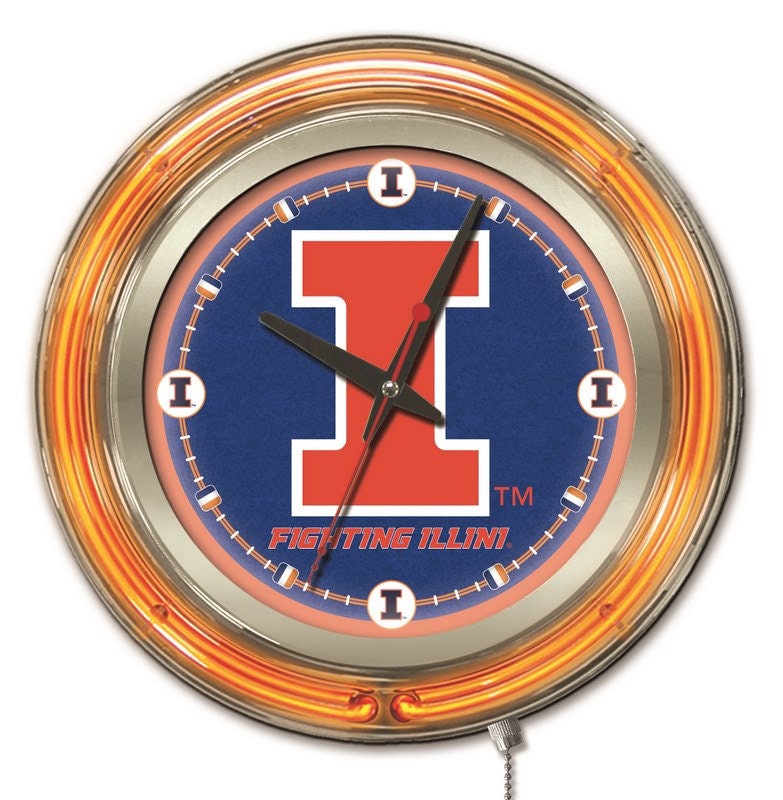 KH Sports Fan Illinois Fighting Illini Multi-Color Retro Circle Sign, 20x20  Inches, Fighting Illini Decor for Dorm Room, Bedroom, Fan Cave, Living