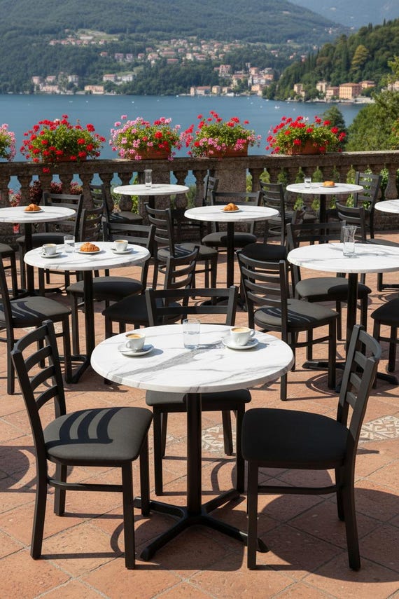 White Marble Finish Outdoor Table Top | All-Season Heavy-Duty Patio & Restaurant Tops
