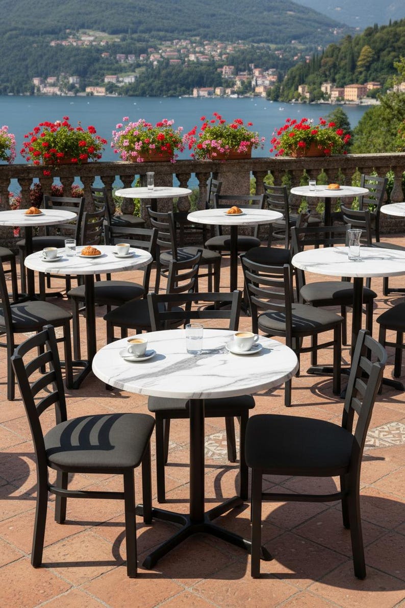 White Marble Finish Outdoor Table Top | All-Season Heavy-Duty Patio & Restaurant Tops image 1