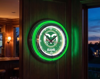 Colorado State Rams 15” Double Neon Clock | University Sports Bar Wall Sign