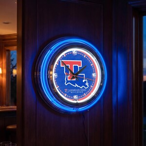 Louisiana Tech Bulldogs Neon Clock | 15” Double Neon Retro Game Room Wall Decor