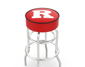 Rutgers University Double Ring Bar Stool with Logo | RU Scarlet Knights Logo 360 swivel Retro Chrome Furniture Stool