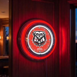 Georgia Bulldogs 15” Double Neon Clock | University Sports Bar Wall Sign