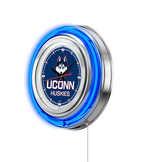 Connecticut Huskies Neon Clock | 15” Double Neon Retro Game Room Wall Decor 