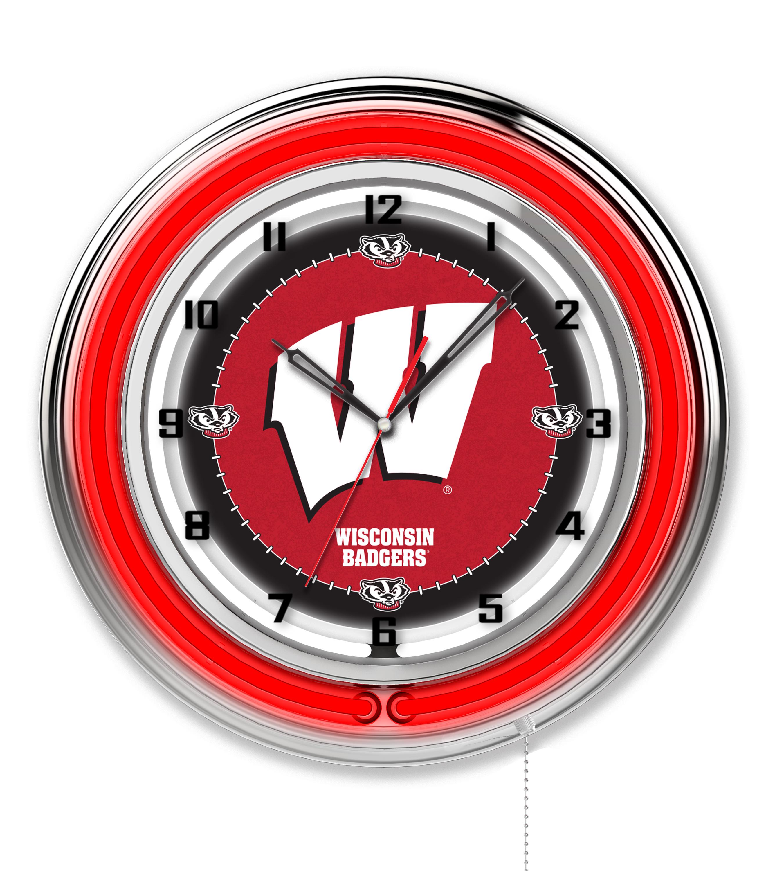 Wisconsin W 19” Double Neon Clock | UW Badgers Logo Wall Decor - Etsy