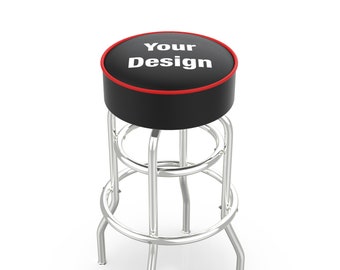 Customizable Double Ring Chrome Bar Stool with Logo | 360 swivel Retro Chrome Furniture Stool with Custom Logo Design