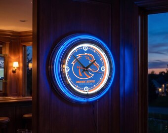 Boise State Broncos Neon Clock | 15” Double Neon Retro Game Room Wall Decor