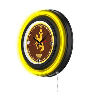 University of Wyoming Neon Clock | UW Cowboys 15&quot; Retro Chrome Neon Clock | Sports Fanatics Gear