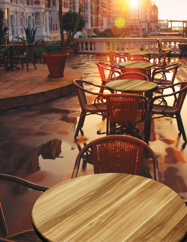 Natural Wood Finish Outdoor Table Top Allseason Heavy Duty Patio Round