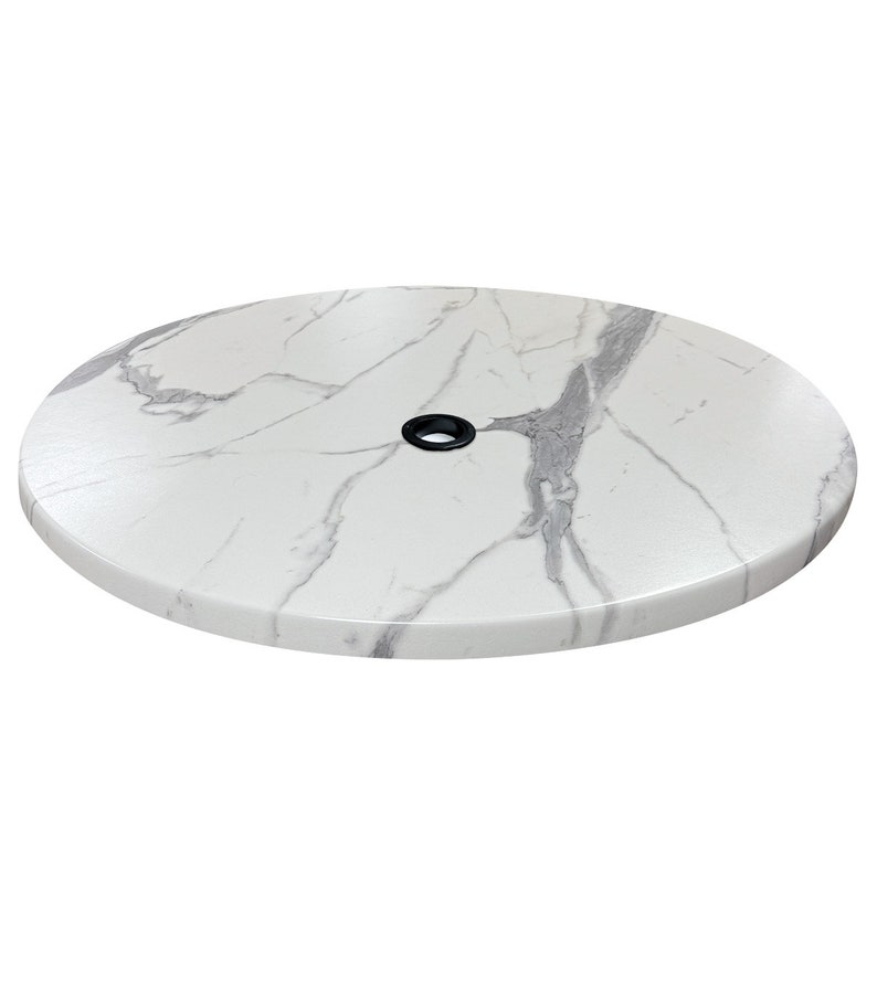 White Marble outdoor table top perfect for your patio, restaurant, brewery, or office. with umbrella Grommet