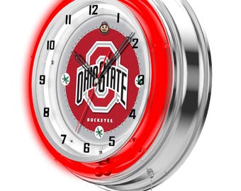 Ohio State 19” Double Neon Clock | OSU Buckeyes Logo Wall Decor
