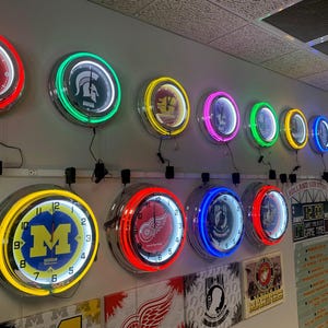 Customizable Chrome Case Neon Clock | Personalized 15&quot; Neon Clock | Real Glass Vintage Neon Clock | Custom Retro Double Neon Garage Clock