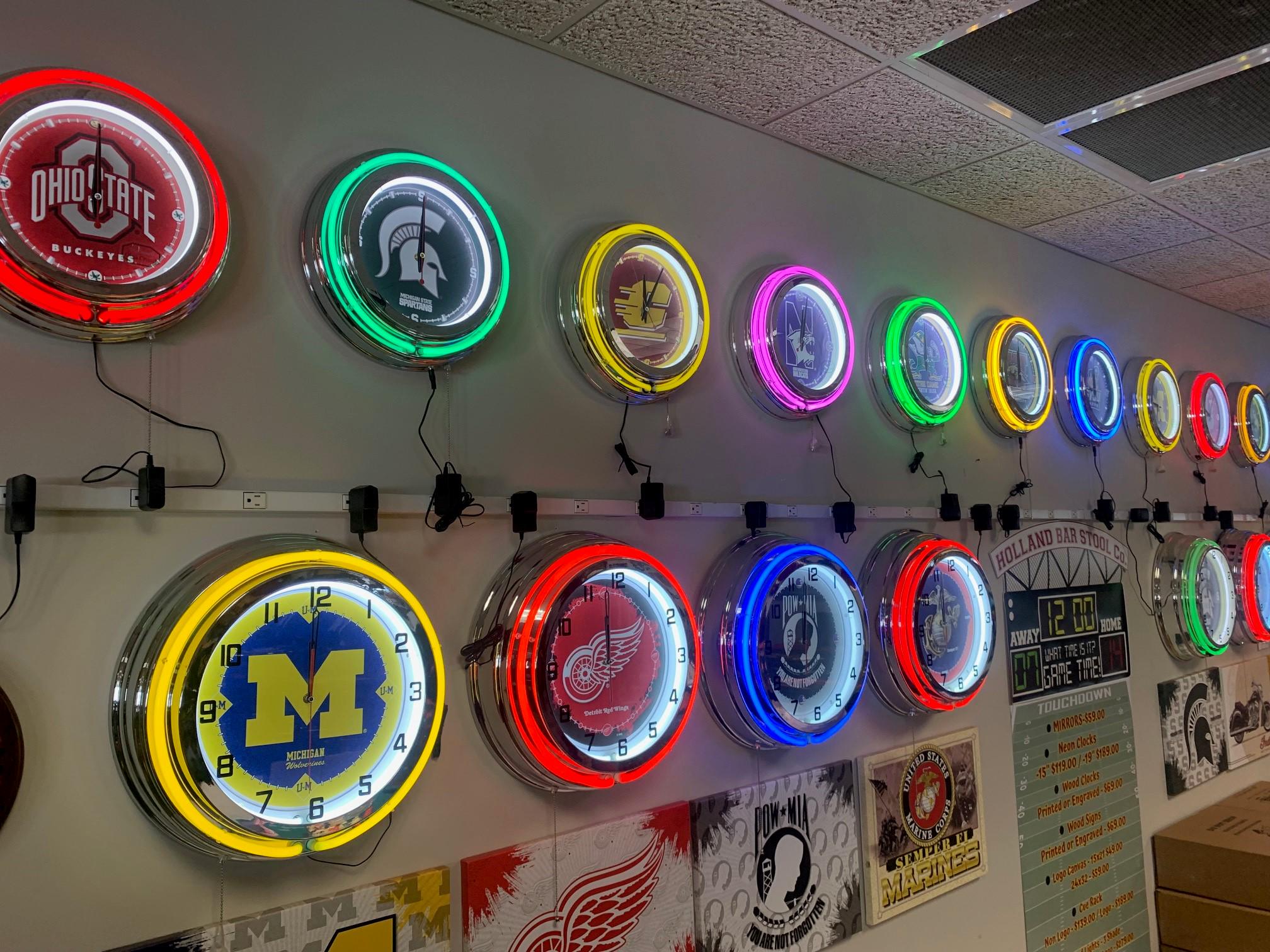 Customizable Chrome Case Neon Clock | Personalized 15" Neon Clock | Real Glass Vintage Neon Clock | Custom Retro Double Neon Garage Clock