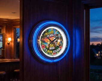 Miller Lite Beer, Neon Wall Clock 16” With Double Neon, Oil