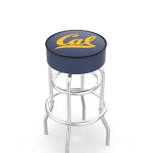 University of California Premium Double Ring Bar Stool with Logo | 360 swivel Retro Chrome Furniture Stool with Logo