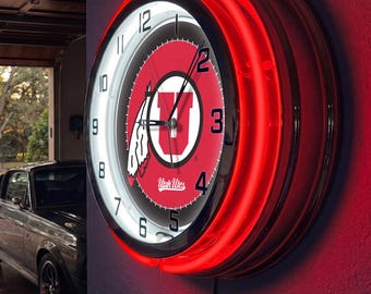 Utah 19” Double Neon Clock | UU Utes Logo Wall Decor